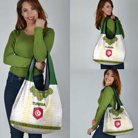 Tunisia Flag Traditional Tribal Pattern Green and White Pullover Grocery Bag with National Crest and Emblem