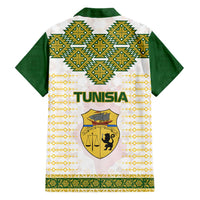 Tunisia Flag Traditional Tribal Pattern Green and White Pullover Hawaiian Shirt with National Crest and Emblem