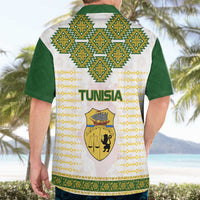 Tunisia Flag Traditional Tribal Pattern Green and White Pullover Hawaiian Shirt with National Crest and Emblem