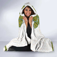 Tunisia Flag Traditional Tribal Pattern Green and White Pullover Hooded Blanket with National Crest and Emblem