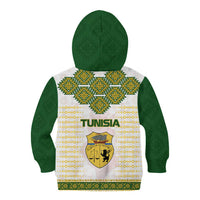Tunisia Flag Traditional Tribal Pattern Green and White Pullover Kid Hoodie with National Crest and Emblem