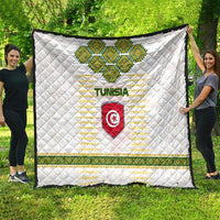 Tunisia Flag Traditional Tribal Pattern Green and White Pullover Quilt with National Crest and Emblem