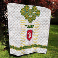 Tunisia Flag Traditional Tribal Pattern Green and White Pullover Quilt with National Crest and Emblem