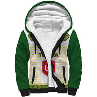 Tunisia Flag Traditional Tribal Pattern Green and White Pullover Sherpa Hoodie with National Crest and Emblem
