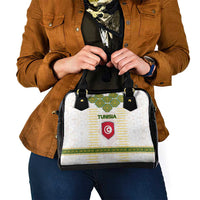 Tunisia Flag Traditional Tribal Pattern Green and White Pullover Shoulder Handbag with National Crest and Emblem