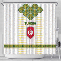 Tunisia Flag Traditional Tribal Pattern Green and White Pullover Shower Curtain with National Crest and Emblem