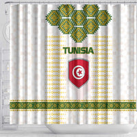 Tunisia Flag Traditional Tribal Pattern Green and White Pullover Shower Curtain with National Crest and Emblem