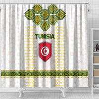 Tunisia Flag Traditional Tribal Pattern Green and White Pullover Shower Curtain with National Crest and Emblem