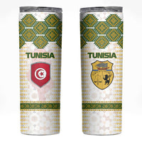 Tunisia Flag Traditional Tribal Pattern Green and White Pullover Skinny Tumbler with National Crest and Emblem
