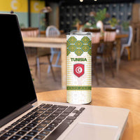 Tunisia Flag Traditional Tribal Pattern Green and White Pullover Skinny Tumbler with National Crest and Emblem