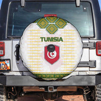 Tunisia Flag Traditional Tribal Pattern Green and White Pullover Spare Tire Cover with National Crest and Emblem