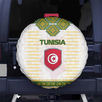 Tunisia Flag Traditional Tribal Pattern Green and White Pullover Spare Tire Cover with National Crest and Emblem