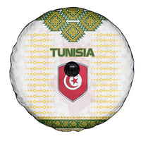 Tunisia Flag Traditional Tribal Pattern Green and White Pullover Spare Tire Cover with National Crest and Emblem