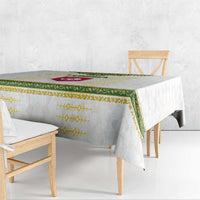 Tunisia Flag Traditional Tribal Pattern Green and White Pullover Tablecloth with National Crest and Emblem