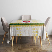Tunisia Flag Traditional Tribal Pattern Green and White Pullover Tablecloth with National Crest and Emblem