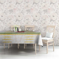 Tunisia Flag Traditional Tribal Pattern Green and White Pullover Tablecloth with National Crest and Emblem