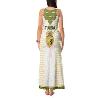 Tunisia Flag Traditional Tribal Pattern Green and White Pullover Tank Maxi Dress with National Crest and Emblem