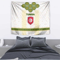 Tunisia Flag Traditional Tribal Pattern Green and White Pullover Tapestry with National Crest and Emblem