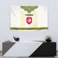 Tunisia Flag Traditional Tribal Pattern Green and White Pullover Tapestry with National Crest and Emblem