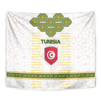 Tunisia Flag Traditional Tribal Pattern Green and White Pullover Tapestry with National Crest and Emblem