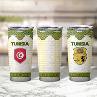 Tunisia Flag Traditional Tribal Pattern Green and White Pullover Tumbler Cup with National Crest and Emblem