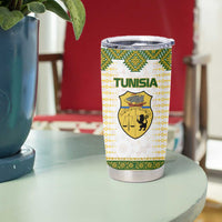 Tunisia Flag Traditional Tribal Pattern Green and White Pullover Tumbler Cup with National Crest and Emblem