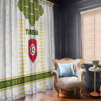 Tunisia Flag Traditional Tribal Pattern Green and White Pullover Window Curtain with National Crest and Emblem