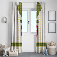 Tunisia Flag Traditional Tribal Pattern Green and White Pullover Window Curtain with National Crest and Emblem