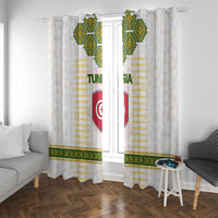 Tunisia Flag Traditional Tribal Pattern Green and White Pullover Window Curtain with National Crest and Emblem