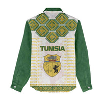 Tunisia Flag Traditional Tribal Pattern Green and White Pullover Women Casual Shirt with National Crest and Emblem