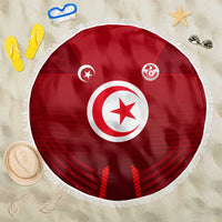 Tunisia National Flag Beach Blanket with Crescent Star Emblem and Red Sport Design