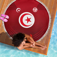 Tunisia National Flag Beach Blanket with Crescent Star Emblem and Red Sport Design