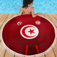 Tunisia National Flag Beach Blanket with Crescent Star Emblem and Red Sport Design