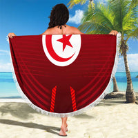 Tunisia National Flag Beach Blanket with Crescent Star Emblem and Red Sport Design