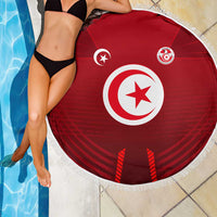 Tunisia National Flag Beach Blanket with Crescent Star Emblem and Red Sport Design