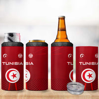 Tunisia National Flag 4 in 1 Can Cooler Tumbler with Crescent Star Emblem and Red Sport Design