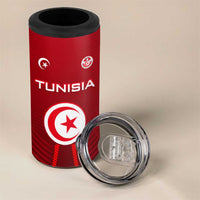 Tunisia National Flag 4 in 1 Can Cooler Tumbler with Crescent Star Emblem and Red Sport Design