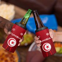 Tunisia National Flag 4 in 1 Can Cooler Tumbler with Crescent Star Emblem and Red Sport Design