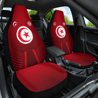 Tunisia National Flag Car Seat Cover with Crescent Star Emblem and Red Sport Design