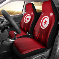 Tunisia National Flag Car Seat Cover with Crescent Star Emblem and Red Sport Design