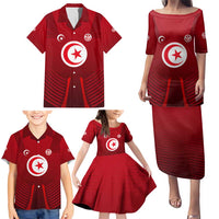 Tunisia National Flag Family Matching Puletasi and Hawaiian Shirt with Crescent Star Emblem and Red Sport Design