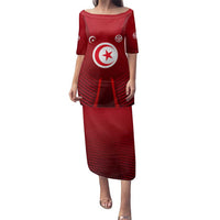Tunisia National Flag Family Matching Puletasi and Hawaiian Shirt with Crescent Star Emblem and Red Sport Design