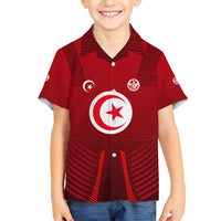 Tunisia National Flag Family Matching Short Sleeve Bodycon Dress and Hawaiian Shirt with Crescent Star Emblem and Red Sport Design