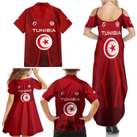 Tunisia National Flag Family Matching Summer Maxi Dress and Hawaiian Shirt with Crescent Star Emblem and Red Sport Design