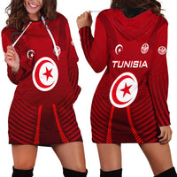 Tunisia National Flag Hoodie Dress with Crescent Star Emblem and Red Sport Design