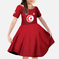 Tunisia National Flag Kid Short Sleeve Dress with Crescent Star Emblem and Red Sport Design