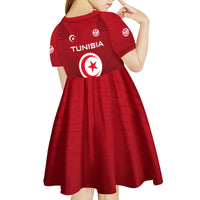 Tunisia National Flag Kid Short Sleeve Dress with Crescent Star Emblem and Red Sport Design