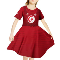 Tunisia National Flag Kid Short Sleeve Dress with Crescent Star Emblem and Red Sport Design