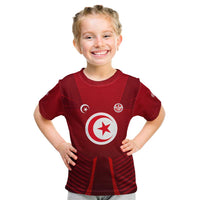 Tunisia National Flag Kid T Shirt with Crescent Star Emblem and Red Sport Design