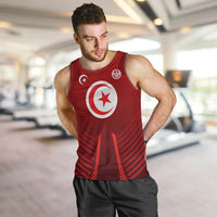 Tunisia National Flag Men Tank Top with Crescent Star Emblem and Red Sport Design